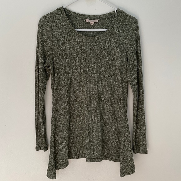 Dress Barn Green and White Speckled Long Sleeve Sweater Top - Picture 2 of 10